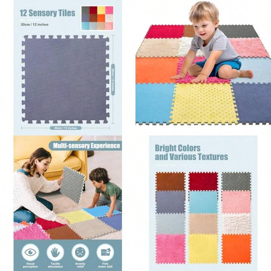 12 Set Sensory Floor Tiles - Textured Sensory Mats Interlocking Sensory ...