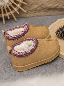 1 Pair Girls Snow Boots, Faux Thermal Lined, Warm For Winter - Khaki - View 5
