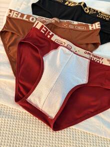 3pcs/Set Random Color Men's Solid Color Briefs With HELLO Waistband, Suitable For Home, Daily, Sports, Casual Wear - Multicolor - View 6