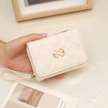 新款女士短款钱包，刺绣金属装饰纽扣设计，大容量，迷你钱包，小巧可爱，可作卡包、零钱包、钱包、腕带钱包，带挂绳 - 彩色 - 查看 17