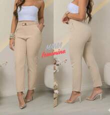 Women's Tailored Jogger Pants With High Waist Belt - Màu be - Xem 2