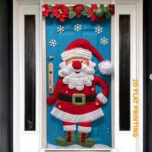 لافتة بابية متعددة الأغراض مسطحة 2D من البوليستر - قطعة واحدة، ديكور معلق لعيد الميلاد للاستخدام العام، ديكور موسمي احتفالي للشرفة بدون كهرباء