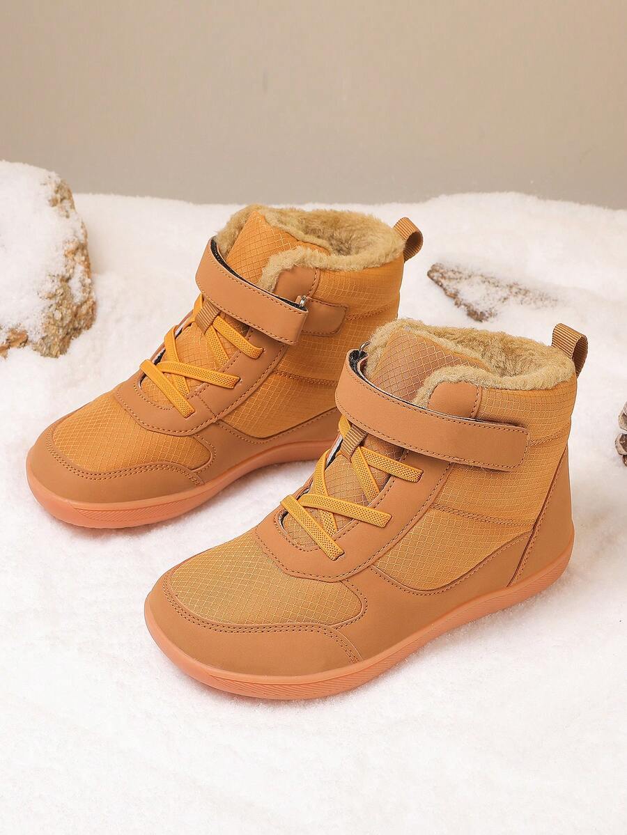 冬季新款儿童雪地靴,男童高帮保暖毛绒内衬户外迷彩防滑雪地运动鞋 - 黑色 - 查看 1