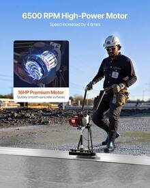 Gas Concrete Power Screed, 11ft Aluminum Board Straight Edge Bar Set, 4 Stroke Cement Finishing Vibrating Motor With Height Adjustable Handles, High Efficient Concrete Tools 6500RPM