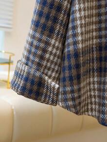Giacca camicia in misto lana a quadri blu e bianchi per autunno inverno, silhouette taglie comode, disponibile in più taglie, elegante per strada e ufficio, top comodo e chic - Multicolore - Visualizzare 9