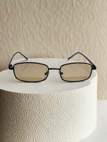 POLASUP 1pc Pale Gold Decorative Glasses, Mini Small Square Vintage Full Metal Glasses, Fashionable Fashion Glasses For Summer, Y2K Red Punk Black Fashion Street Style Glasses Prop - 黑色 - 查看 1