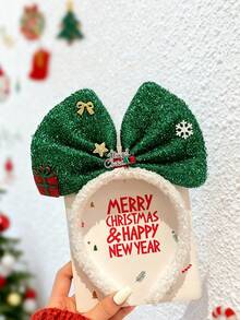 1pc Christmas Headband, Cute Red Bow With Sequins, Hairband For Autumn And Winter, Photo Accessory For Women ,Diadema ,Hair Hoop