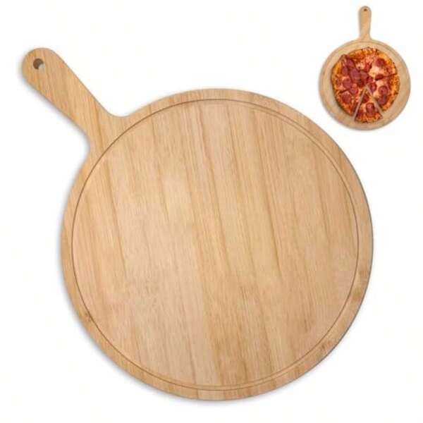 11" Bamboo Pizza Cutting Board Round Pizza Serving Board With Handle Charcuterie Tray Durable Peel Chopping Board For Meat Cheese Bread Fruits Vegetables
