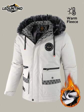 LEDUNTINO Men's Fashion Autumn Winter Thickened Padded Jacket Coat, Hooded, Fully Fleece-Lined, Multi-Pocket, Ideal For Winter Outdoor Wear And Daily Commute