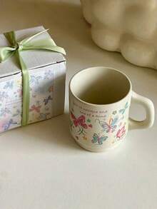 1 件彩绘线蝴蝶陶瓷杯、咖啡杯、水杯 - 白色 - 查看 2