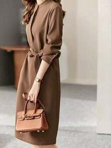 Women Midi Dresses - 咖啡 - 查看 6