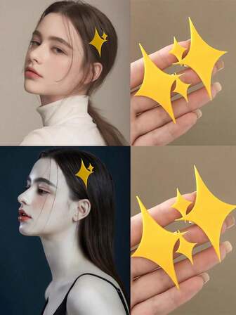 1个时尚可爱闪亮星星发夹，黄色刘海发夹，神乐角色扮演发饰，适合日常佩戴，整齐刘海，学习用品，发饰，爪夹，发夹，发卡