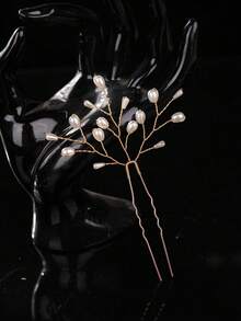 1pc New Korean Style Bridal Wedding Headpiece, Handmade Pink Shell Petal & Pearl Crystal Hair Clip Accessory