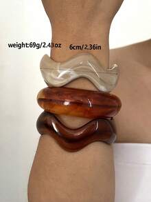 Set 3/1 buc brățară retro minimalistă ondulată din acril pentru femei, potrivită pentru purtare zilnică, stivuibilă, alegerea perfectă pentru cadou