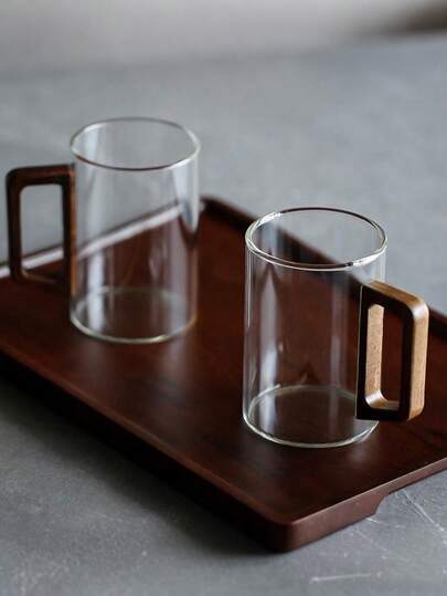 1 Stück hitzebeständiger Glas Kaffeebecher mit Holzgriff, transparenter Glas Trinkbecher geeignet für Tee, Milch, Bubble Tea, Wasser, Latte, Espresso, Matcha, Saft, Cappuccino, ideal für Zuhause, Café, Küche, Valentinstag Geschenk, Lehrer Geschenk, Geburtstagsgeschenk