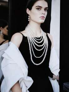 3pcs Vintage Minimalist Multi-Layer Pearl Necklace And Earring Jewelry Set - White - View 2