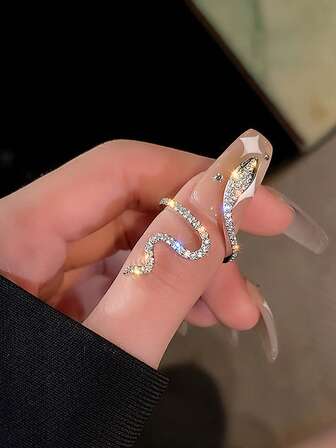 1枚S925纯银蛇形可调节戒指，适合食指或小指佩戴 - 圣诞节、万圣节、感恩节的完美礼物，派对配饰，节日礼物，独特设计，时尚戒指，高端戒指