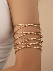 1pc Minimalist Hollow Multi-Layer Cross Exaggerated Personalized Bangle Bracelet, Fashionable & Adjustable - Gold - View 3