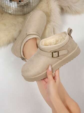 女士雪地靴，软底防滑，新款秋冬短靴，时尚百搭简约纯色设计，保暖内衬踝靴，毛绒靴