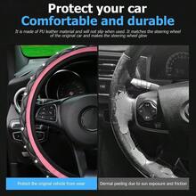 Bling Car Tee Wheel Cover 1" Anti-Lip Elatic Tretch Leather Crytal  Vehicle Tee Wheel Tec Auto Inter Acceorie Univeral For Edan Truck UV Pink - Hồng - Xem 3
