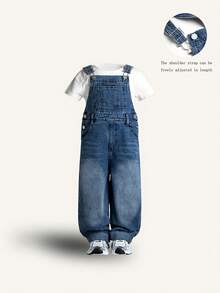 Adjustable Strap Neutral Wide Leg Denim Overalls, Versatile For All Seasons (Without T-Shirt)