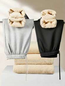 男士羊羔绒裤冬季男裤加厚运动裤户外长裤男士抓绒运动裤外穿保暖裤 - 灰色 - 查看 3