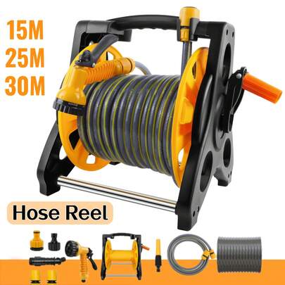 15M/25M/30M Compact Lightweight Portable Garden Hose Reel Storage Water Pipe, Free Standing Hose Cart With Accessories, For Home Patio Deck Yard Garden Driveway Stable Hose Guide