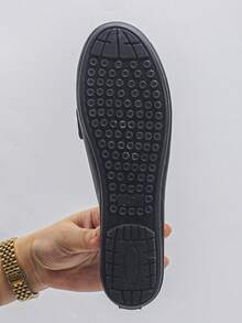 女士舒适防滑圆头低跟黑色平底一脚蹬休闲乐福鞋莫卡辛鞋，适合秋季日常穿着 - 黑色 - 查看 8