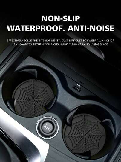 1pc/2pcs Car Cup Holder Anti-Slip Mat, Creative Spider Web Design Anti-Slip Round Car Cup Coaster, Universal