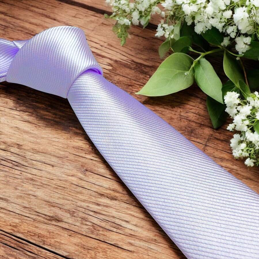 Solid Color Striped Men's Tie With Quality Texture, A Must-Have For Weddings, Business And Formal Occasions - Mauve Purple - View 1