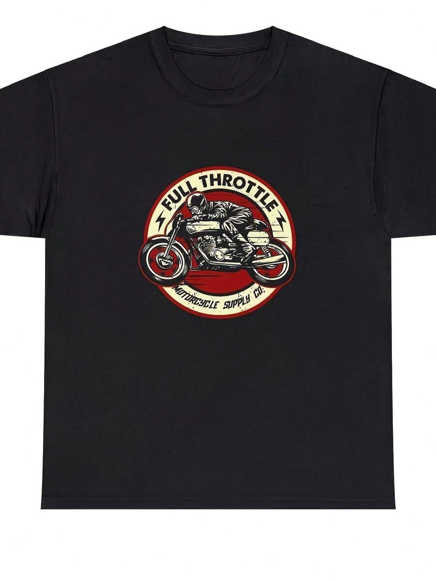 Men's Full Throttle Graphic Cotton T-Shirt - Black Casual Short Sleeve Round Nec - Phong cách 7 - Xem 1