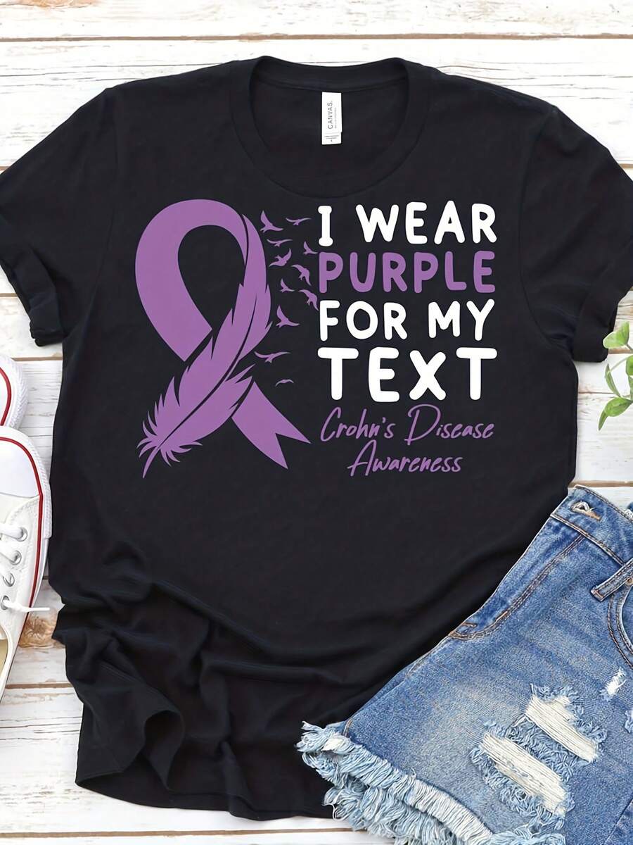 Crohn's Disease Awareness Shirt, Custom Crohns Shirt, Crohns Warrior Shirt, Personalized Crohn's Disease Shirt, Purple Ribbon, Crohns Fighter Tee - 款式11 - 查看 1