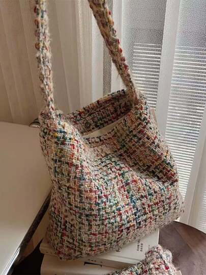 Colorful Knitted One Shoulder Underarm Crossbody Bag, Unique Design, Versatile, Large Capacity