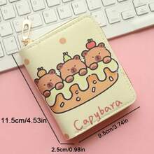 Kapibara Printed Compact Wallet - High-Quality Faux Leather, Lightweight With ID Window And Coin Pocket, Fade-Resistant Design, Double-Layer Folding Zipper Compartment Suitable For Daily Essentials (Brown), Compact Coin Wallet| Fun Accessories| Durable Zipper Wallet, Small Bag And Wallet Combination - Capybara Pastry Series - View 2
