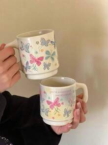 1 件彩绘线蝴蝶陶瓷杯、咖啡杯、水杯 - 白色 - 查看 5