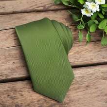 Solid Color Striped Men's Tie With Quality Texture, A Must-Have For Weddings, Business And Formal Occasions - Avocado Green - View 5