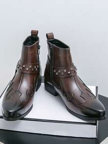 Botas de montar británicas retro para hombres, botas, botas casuales de cuero con cremallera y remaches de nicho para hombres hasta el tobillo