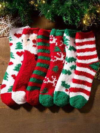 1/6 pares de calcetines cálidos y suaves para mujer - Cómodos y suaves, el regalo perfecto de Navidad para el clima frío, perfecto para Navidad e invierno. Duraderos y de larga duración, unisex, perfectos para otoño e invierno