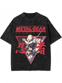 Men Shirts Metal Gear Solid Snakes Games Merchandise, 6 Sizes, Men'S Women'S Streetwear Hip Hop T-Shirt, Washed, Crew Neck, Short Sleeve, Regular Fit, Cotton, Summer MGS1, Casual, All-Season, Weekend Men Clothes - 黑色 - 查看 1