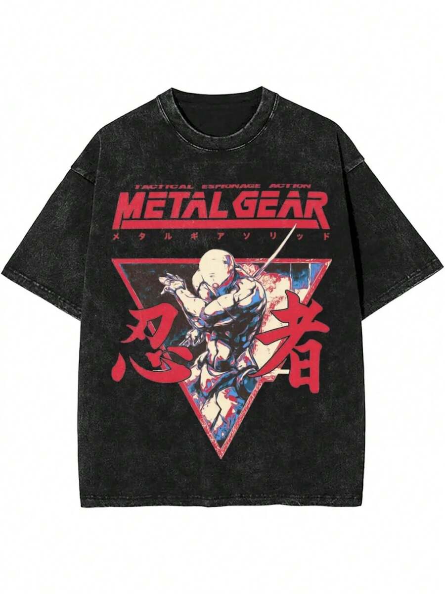 Men Shirts Metal Gear Solid Snakes Games Merchandise, 6 Sizes, Men'S Women'S Streetwear Hip Hop T-Shirt, Washed, Crew Neck, Short Sleeve, Regular Fit, Cotton, Summer MGS1, Casual, All-Season, Weekend Men Clothes - 黑色 - 查看 1