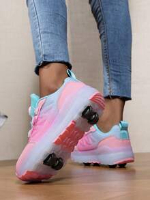 1 par de patines con ruedas para niños con diseño de hebilla giratoria, suela gruesa, transpirable y adorable. Patines desmontables 2 en 1 adecuados para todas las estaciones - Rosa vieja - Ver 4