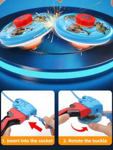 新款合金对战陀螺套装，带发射器和大号手柄，经典陀螺玩具，堆叠乐趣，竞技对战模式，男孩派对游戏，适合作为生日、圣诞节、新年礼物 - 紅色 - 查看 8