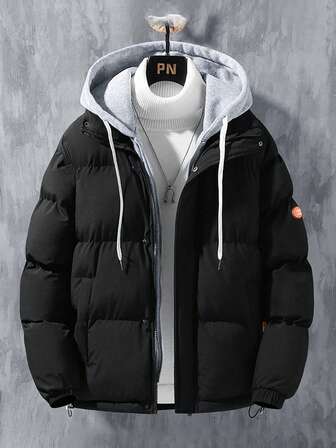 Abrigo con capucha grueso y cálido de manga larga para hombre, chaqueta exterior casual con cordón 2 en 1 para parejas, para otoño e invierno