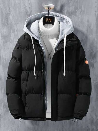 男士加厚保暖连帽夹克立领休闲二合一情侣外套，适合秋冬