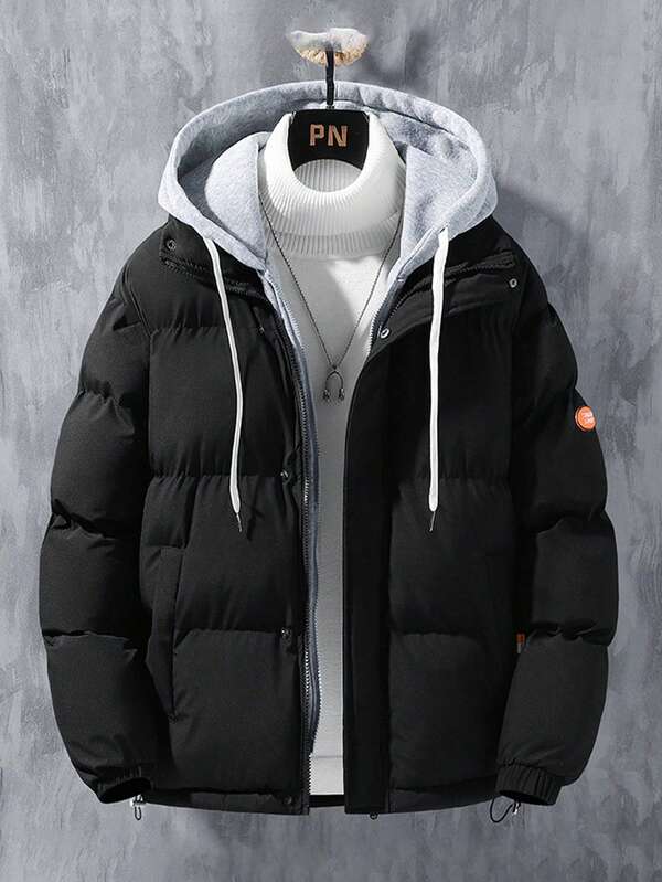 Chaqueta con capucha gruesa y cálida para hombre, cuello alto, casual, 2 en 1, para pareja, para otoño e invierno