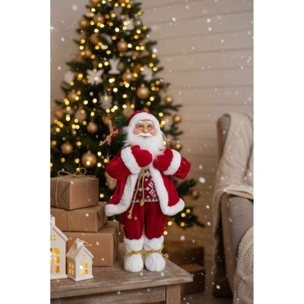 Estátua de Papai Noel de 50 cm, decoração para árvore de Natal, vermelha