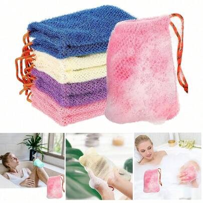 1pc Multicolored Reusable Exfoliating Soap Saver Pouch, Mesh Nylon Soap Saver Bag With Drawstring, Knotted Shower Soap Bags For Foaming, Body Scrubber, Back Scrubber Skin Smoother For Exfoliating Dirt And Dead Skin, Personal Care Body Cleaning Tools, Bathroom Gadgets, Bathroom Decoration, Bathroom Accessories, Bath Brushes, Sponges & Bath Towels