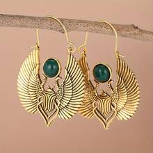 Large Earrings For Women, Designed With Vintage Egyptian Style Of Holy Wings And Beetle Patterns. These Bohemian-Style Earrings Are Perfect For Parties And Casual Outfits - Vàng - Xem 5
