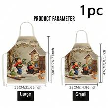 1pc Vintage Christmas Pattern Printed Apron, Suitable As Christmas Gift, Christmas Decor, Christmas Atmosphere Decoration, 100% Polyester, Sleeveless, Neck Strap Design, For Cooking, Baking And Entertainment, Great For Home, Restaurant, Party, Outdoor BBQ, Baking Apron | Vibrant Apron | Polyester Apron | Printed Apron - Multicolor - View 11