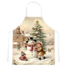 1pc Vintage Christmas Pattern Printed Apron, Suitable As Christmas Gift, Christmas Decor, Christmas Atmosphere Decoration, 100% Polyester, Sleeveless, Neck Strap Design, For Cooking, Baking And Entertainment, Great For Home, Restaurant, Party, Outdoor BBQ, Baking Apron | Vibrant Apron | Polyester Apron | Printed Apron - Multicolor - View 17